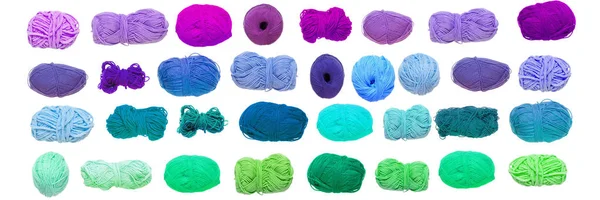 Färgade bollar av garn. Visa från ovan. Regnbågens färger. — Stockfoto