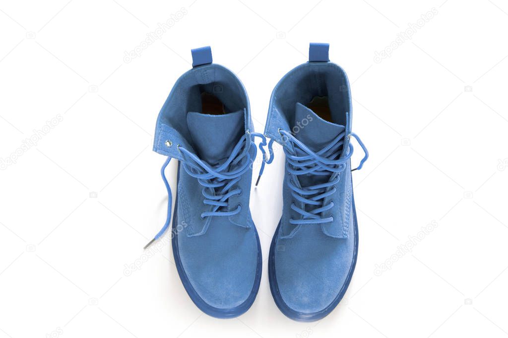Classic Blue. Color of the Year 2020. Blue suede women boots.