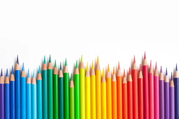 Crayones Conjunto Lápices Colores Dispuestas Libremente Sobre Fondo Blanco Lápices — Foto de Stock