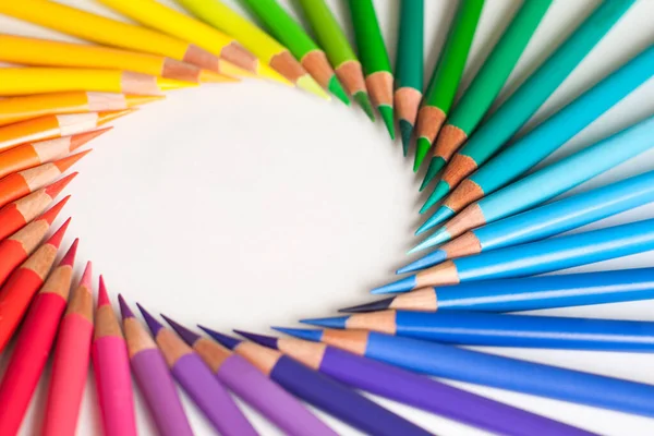 Crayons Colored Pencil Set Loosely Arranged White Background Frame — Stock Photo, Image