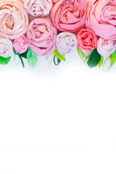 Rose Aus Rosa Stoff Weisser Hintergrund Blumen Des Baumwollgewebes Tupfen Montage Stock Photo 169140018