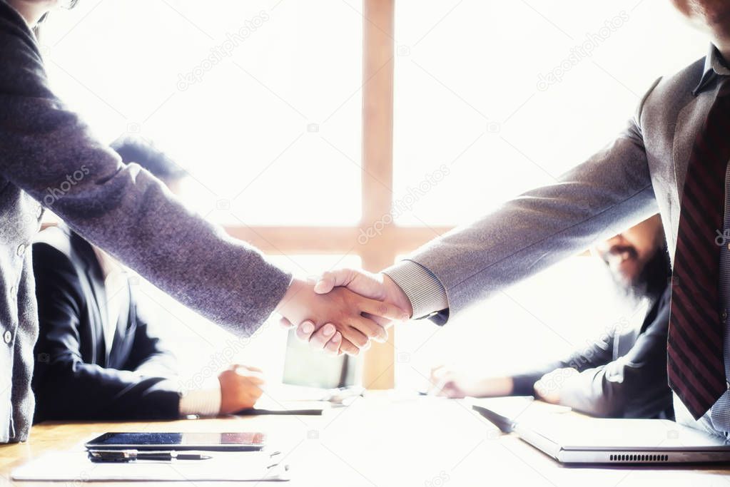 Business partnership handshake for deal business project, Busine