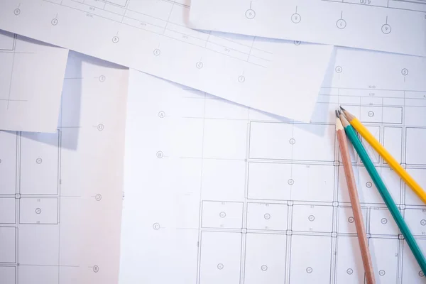 Engineer Tools Blueprint Desk Engineer Concept — Stock Photo, Image