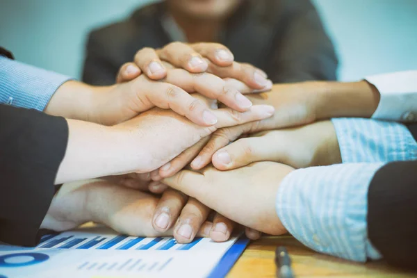 Unternehmer Schließen Sich Zusammen Für Teamwork Gemeinsames Konzept Teamwork Konzept — Stockfoto