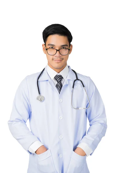 Retrato Del Médico Con Estetoscopio Sobre Fondo Blanco Concepto Médico — Foto de Stock