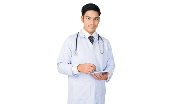 Retrato Del Médico Con Estetoscopio Sobre Fondo Blanco Concepto Médico —  Fotos de Stock