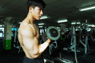 Spor salonundaki halterler, spor konsepti, spor konsepti, spor salonundaki halterlerle egzersizleri gösteriyor.