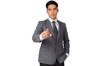 Beyaz arkaplanda beyaz ekran üzerine iş adamı yazısı, iş konsepti