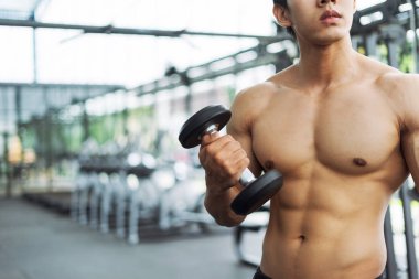 Spor salonundaki halterler, spor konsepti, spor konsepti, spor salonundaki halterlerle egzersizleri gösteriyor.