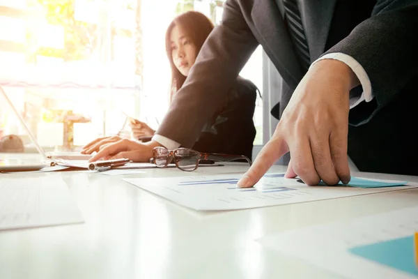 Business People Meeting Brainstorming Discussing Project Laptop Mobile Phone Teamwork — Stock Photo, Image