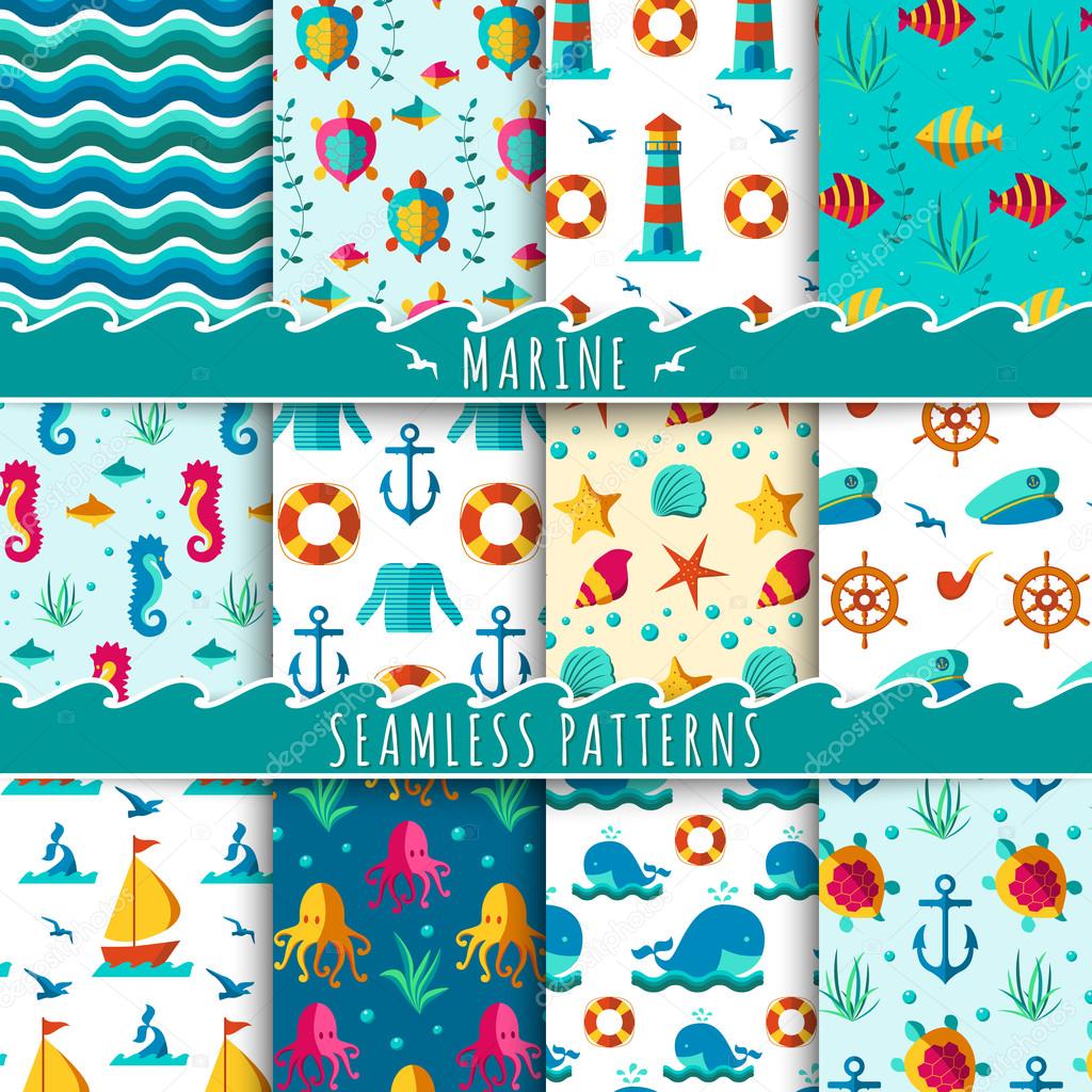 Seamless patterns with nautical elements vector.