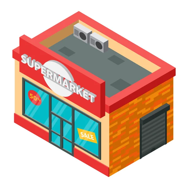Vector supermarket isometric building isolated — Stock Vector