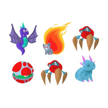 Fantastik canavarlar vektör set.