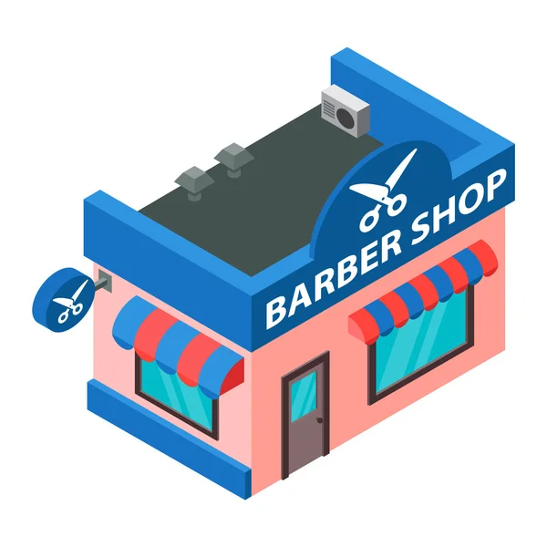 Vector barber shop isometric building isolated — Stock Vector