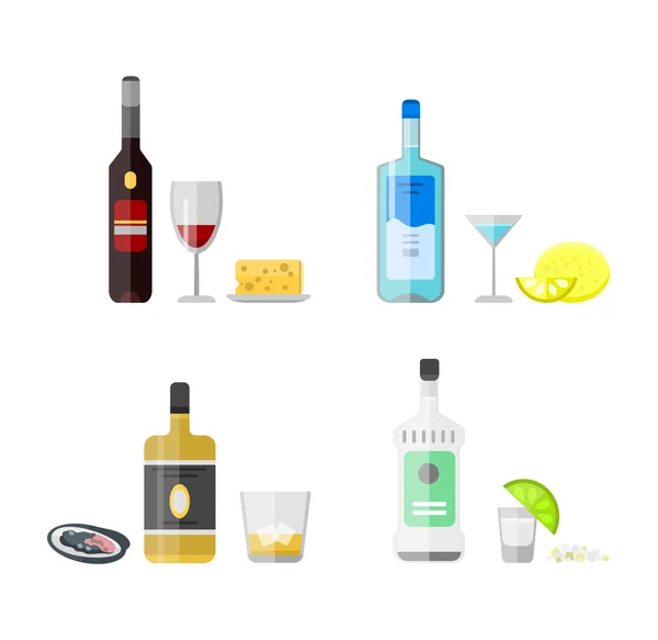 Satz von verschiedenen Alkoholflaschen — Stockvektor