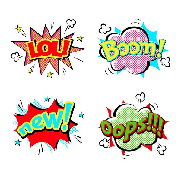 Popart komik konuşma balonu patlama efektleri vektör.