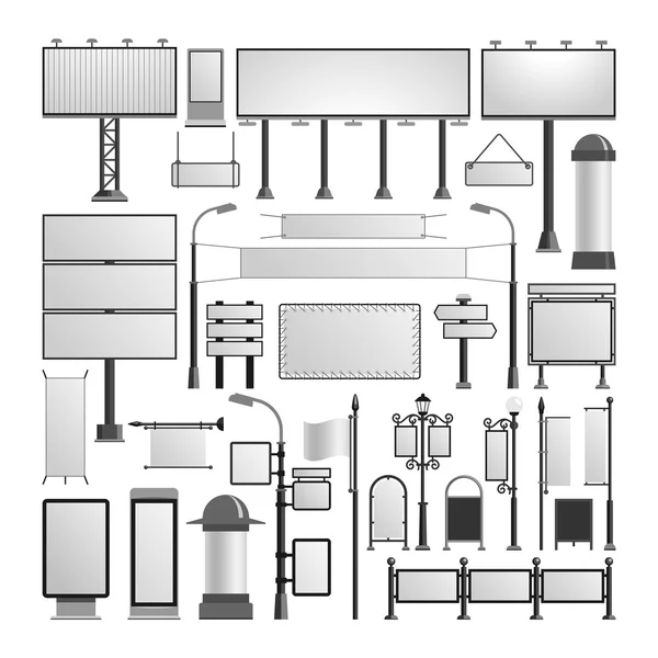 Publicidad vallas publicitarias vector conjunto . — Archivo Imágenes Vectoriales