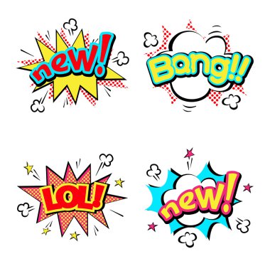 Popart komik konuşma balonu patlama efektleri vektör.