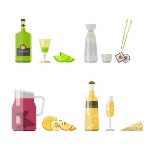 Conjunto de botellas de bebidas alcohólicas diferentes — Archivo Imágenes Vectoriales
