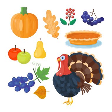 Şükran günü simgeler kümesi vektör