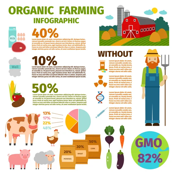 Granja ecológica vector infográfico — Vector de stock