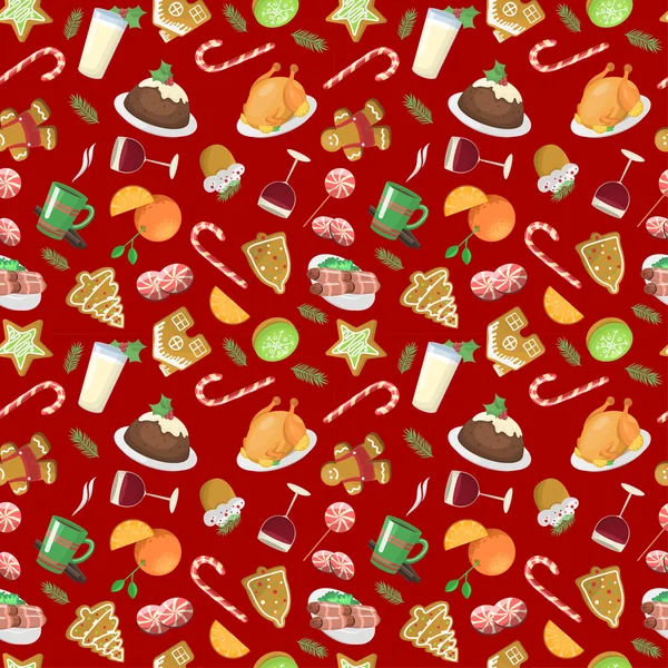 Christmas food vector pattern — Stock Vector
