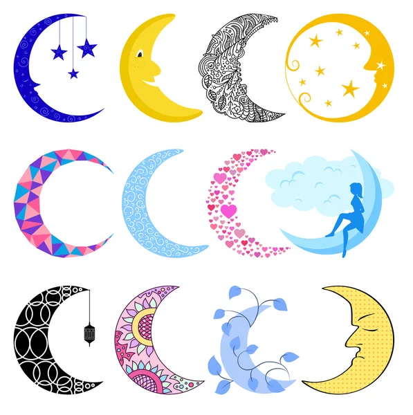 Различные иллюстрации лунного месяца . — стоковый вектор