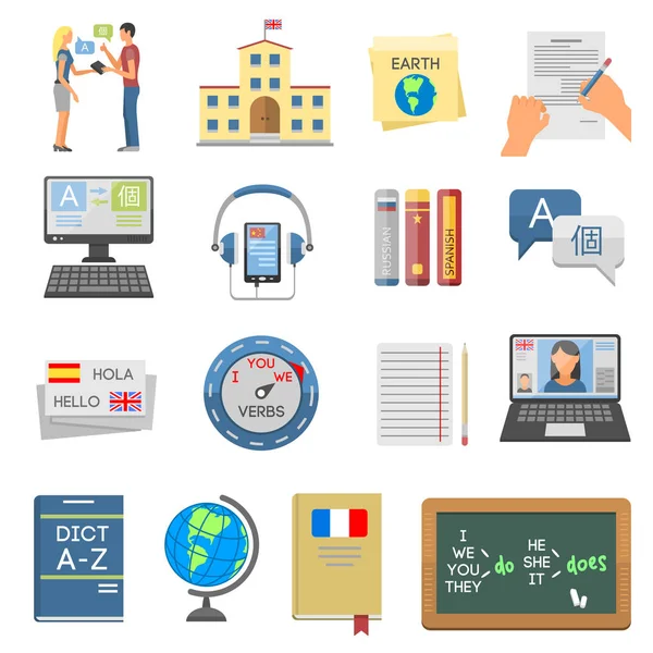 Enseignement des langues et vecteur d'apprentissage scolaire . — Image vectorielle