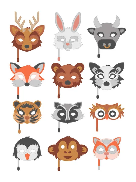 Conjunto de animais de desenhos animados partido máscaras vetor . — Vetor de Stock