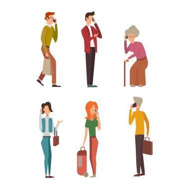 İnsanların telefon karakter illüstrasyon vektör.