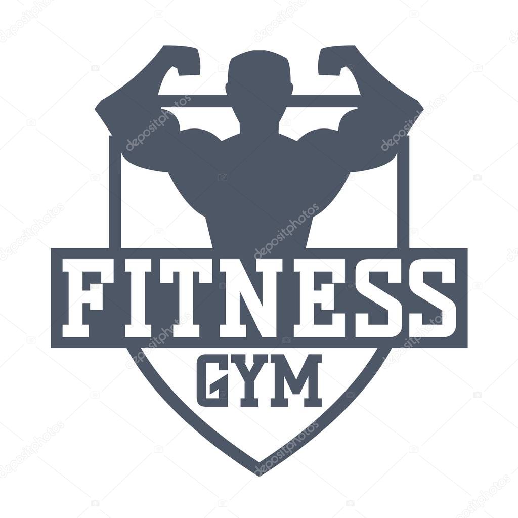 Gym fitness emblem, label, badge logo and design element. Gym fitness logo muscle body weight bodybuilding. Strong people club vector gym fitness logo icon badge