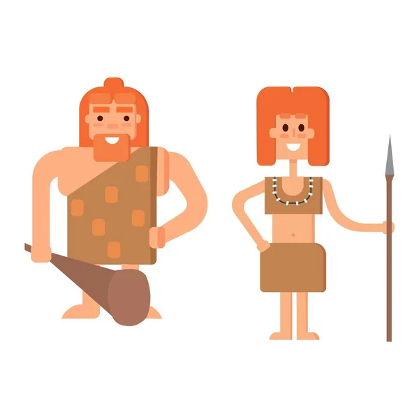 Caveman primitive stone age people — Stock Vector