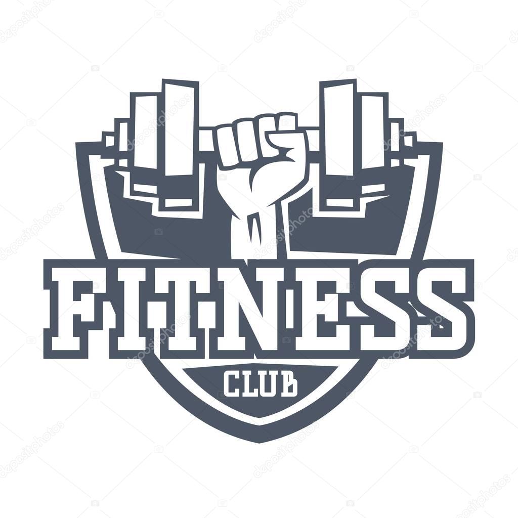 Gym fitness emblem, label, badge logo and design element. Gym fitness logo muscle body weight bodybuilding. Strong people club vector gym fitness logo icon badge