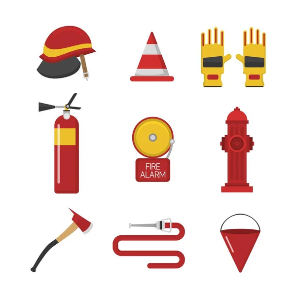 Wektor zestaw ikon bezpieczeństwa ogień strażak — Wektor stockowy