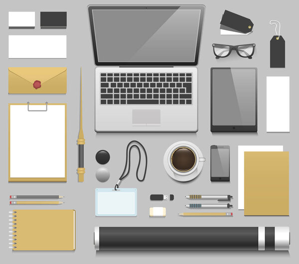 Designer workplace realistic mockup vector.