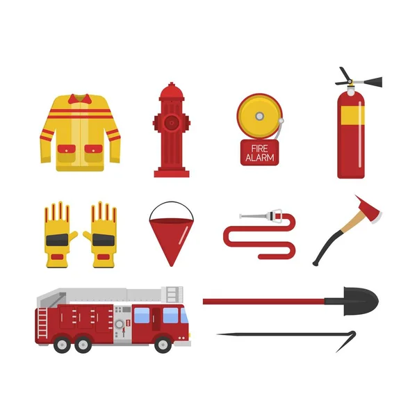Vector set firefighter fire safety icons — Stock Vector