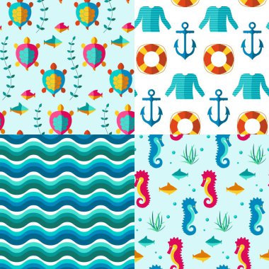 Dikişsiz desen deniz öğeleri