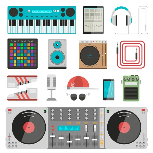 Dj music equipment vektorset. — Stockvektor