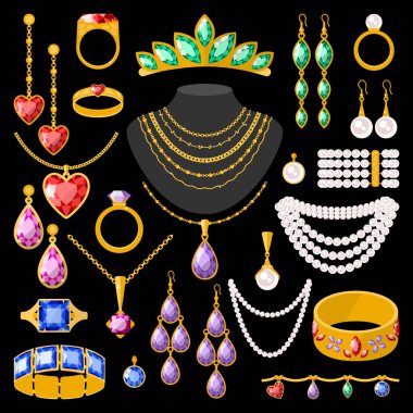 Set of cartoon jewelry accessories clipart
