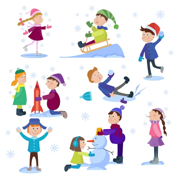 Χριστούγεννα παιδιά παίζουν παιχνίδια του χειμώνα — Διανυσματικό Αρχείο