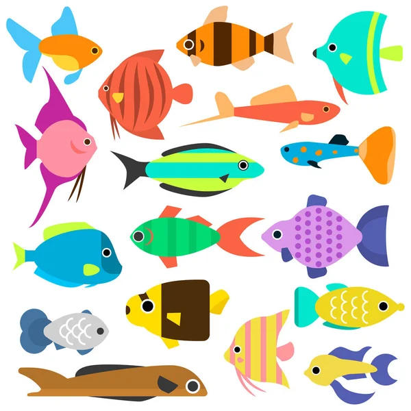 Aquário estilo plano peixes ícones vetoriais —  Vetores de Stock