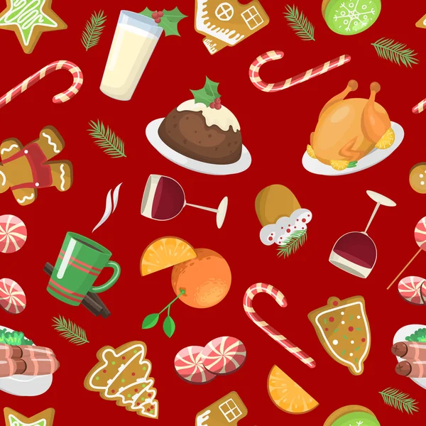 Kerst eten patroon vectorillustratie. — Stockvector