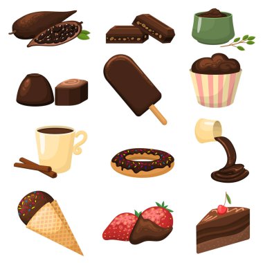 Chocolatete ürünleri set vektör.