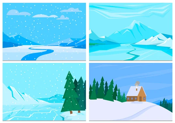 Fond d'hiver avec tas de neige et paysage . — Image vectorielle