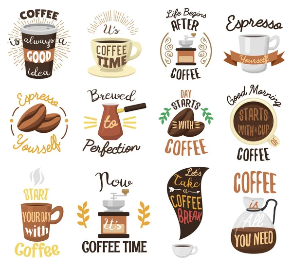 Tempo de café emblemas vetor definido . — Vetor de Stock