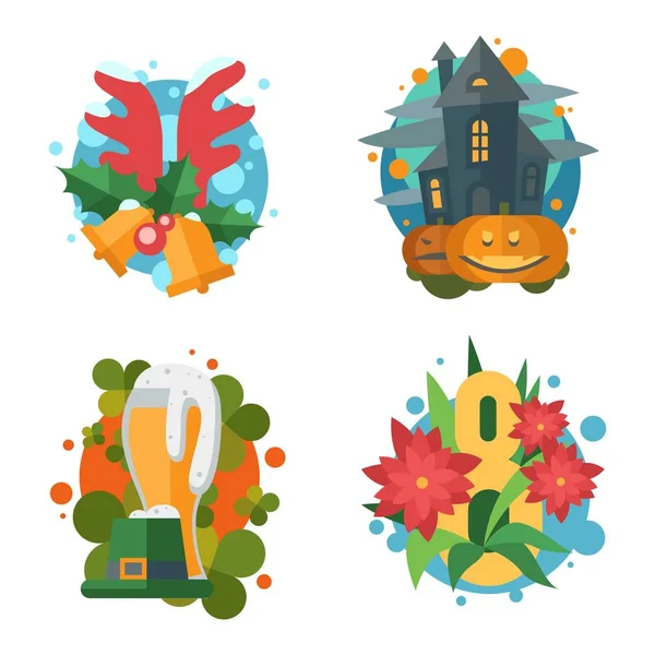 Vector de vacaciones planas iconos en estilo retro . — Vector de stock