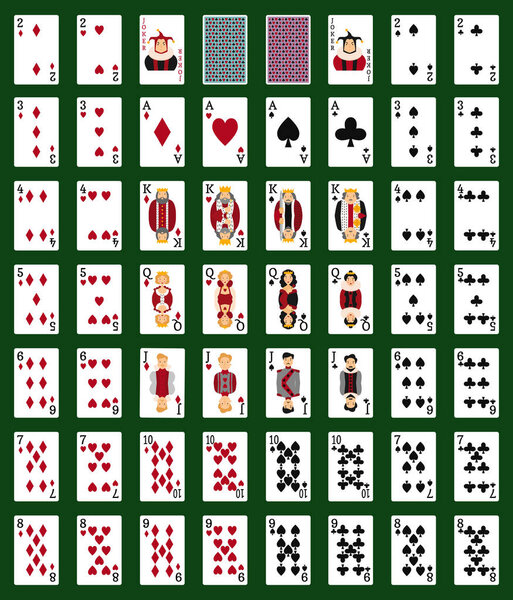 Покер набор с изолированными картами на зеленом фоне
