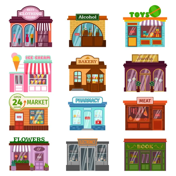 Tienda fachada vector conjunto . — Vector de stock