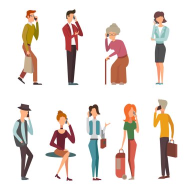 İnsanlar konuşan telefon vektör.