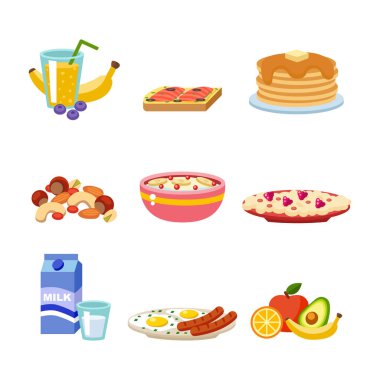 Sağlıklı kahvaltı gıda vektör.